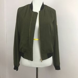 Bagatelle Bomber Jacket Front Zip Olive Green EUC